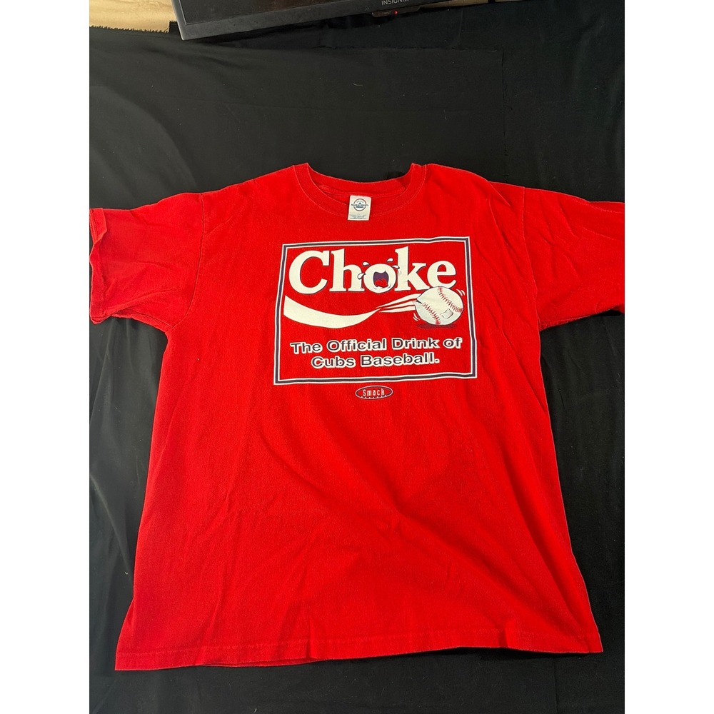 Delta Smack Apparel Choke Cubs Baseball Parody Red T-Shirt Mens Large 1908 Humor